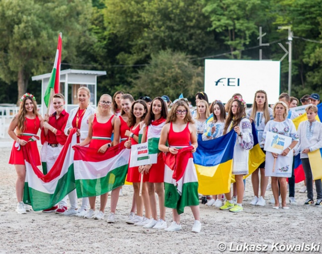 The Hungarian children and juniors at the opening ceremony of the 2020 European Youth Championships in Budapest, Hungary :: Photo © Lukasz Kowalski