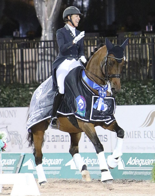 Jessica Jo Tate and Faberge winning the Kur to Music at the 2020 CDI Wellington :: Photo © Richard Malmgren