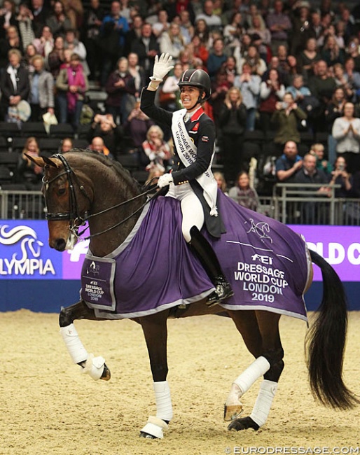 Charlotte Dujardin and Mount St. John Freestyle winning the 2019 CDI-W London :: Photo © Astrid Appels