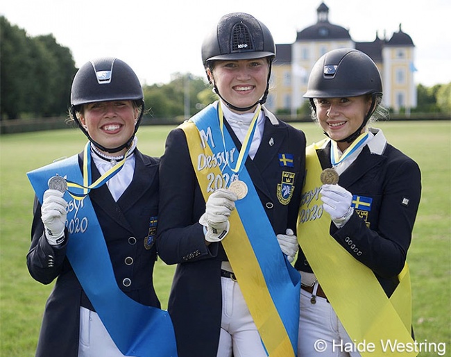 Klara Svanberg , Elin Mattsson and Matilde Illerfelt are the Young Rider medalists at the 2020 Swedish Dressage Championships