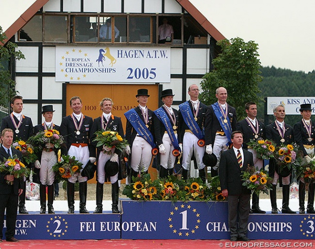 The team podium at the 2005 European Dressage Championships in Hagen :: Photo © Astrid Appels