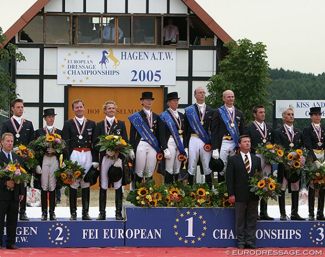 The team podium at the 2005 European Dressage Championships in Hagen :: Photo © Astrid Appels