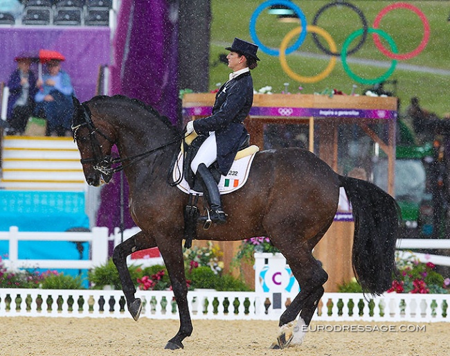 Anna Merveldt and Coryolano in the pouring rain at the 2012 Olympic Games in London :: Photo © Astrid Appels