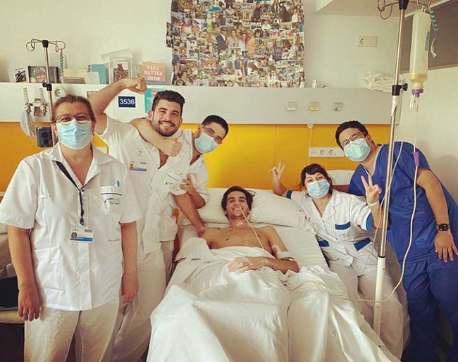 Juan Matute Guimon after three operations and one month of induced coma at the Jiménez Díaz Hospital in Madrid