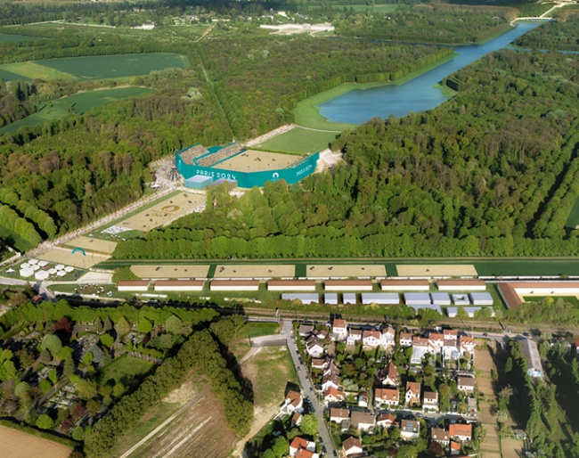 A computer-generated image shows the temporary venue at Chateau de Versailles