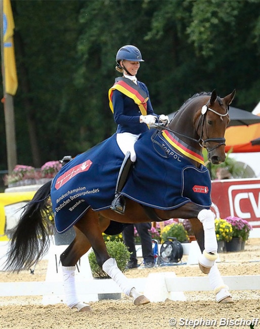 Greta Heemsoth and Sommernacht are the 2020 Bundeschampions in the 5-year old dressage horse finals :: Photo © Stephan Bischoff