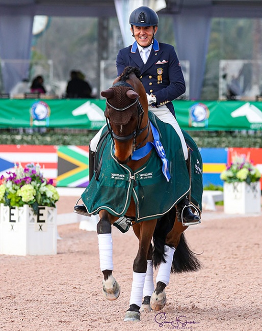 Cesar Parra and Mr Bumblebee scored a hattrick at the 2021 CDI Wellington :: Photo © Sue Stickle