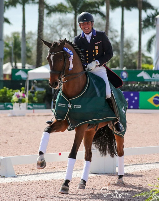 Cesar Parra and Mr Bumblebee score a double victory and personal best at the 2021 CDI-W Wellington :: Photo © Sue Stickle