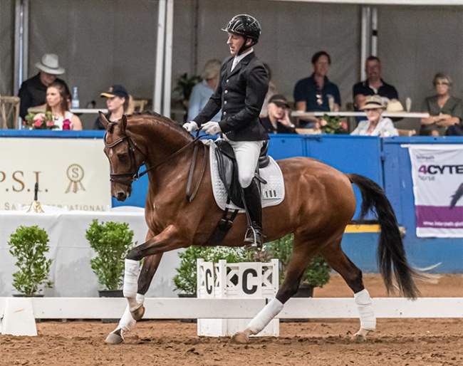 Justin Worthy and Tamlyn Farm Calamity Jane win the 4-year old division and Champion of Champions' title at the 2021 Australian Young Pony Championships in Werribee :: Photo © Simon Scully