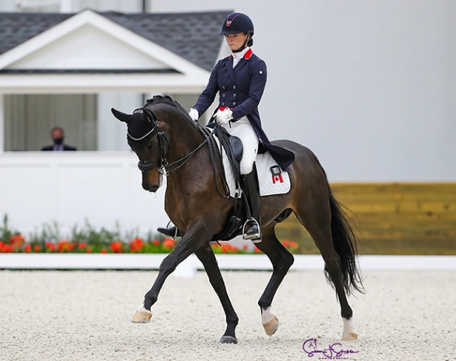 Lindsay Kellock and Sebastien competing at the 2021 CDI Ocala, the inaugural international dressage competition hosted at the brand new World Equestrian Center :: Photo © Sue Stickle