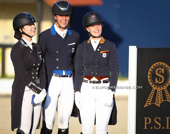 Melanie Doughty, Christian Simonson and Katherine Mathews finish third in the CDIO-YR Nations up in Hagen :: Photo © Astrid Appels