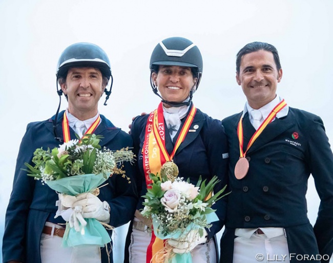 Claudio Castilla Ruiz, Beatriz Ferrer-Salat and Jose Antonio Garcia Mena on the podium at the 2021 Spanish Grand Prix Championships in Oliva Nova, Spain :: Photo © Lily Forado