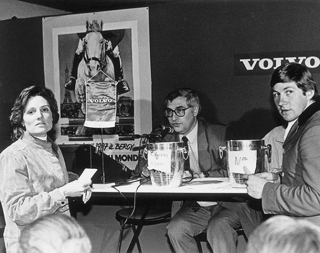 At the draw for the FEI Jumping World Cup™ Final in Paris in 1987 (L to R) Leslie Burr-Lenehan (USA), World Cup Director Max E Ammann and Nick Skelton (GBR) :: Photo © FEI Archive