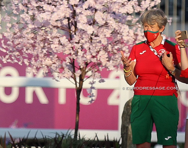 Kyra Kyrklund as Portuguese team trainer at the 2021 Olympic Games :: Photo © Astrid Appels