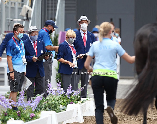 Horse inspection at the 2021 Olympic Games, led by the president of the ground jury, Katrina Wüst :: Photo © Astrid Appels