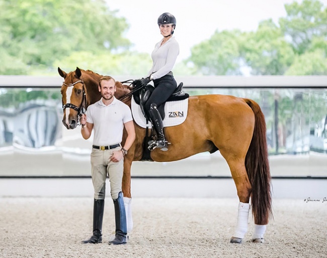 Endel Ots (standing) with Kati Dagge mounted on Sai Baba Plus at Zen Elite Equestrian Center in South West Ranches, Fl :: Photo © Joanna Jodko