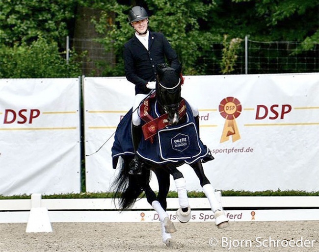 Lukas Fischer and EMC2 Horses' DSP stallion Bollinger at the 2021 Bundeschampionate qualifier in Darmstadt :: Photo © Bjorn Schroeder