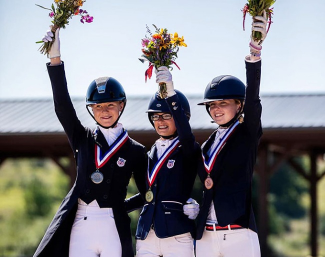 McDonald, Kment, Fuqua on the kur podium at the 2021 North American Junior Riders Championships :: Photo © USEF