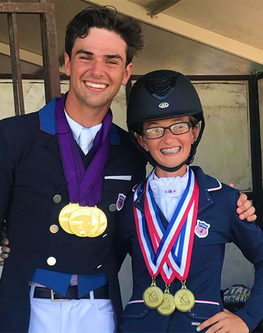 Young rider Christian Simonson with the FEI medals and junior rider Lexie Kment with USEF medals at the 2021 North American Youth Championships :: Photo © Simonson