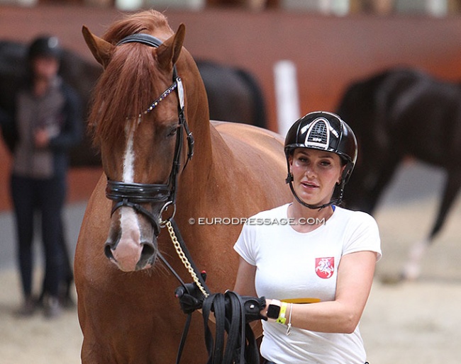 Urte Balciunaite and Valverdi (OLD, by Vivaldi x Furst Romancier at the horse inspection for the 2021 World Young Horse Championships :: Photo © Astrid Appels