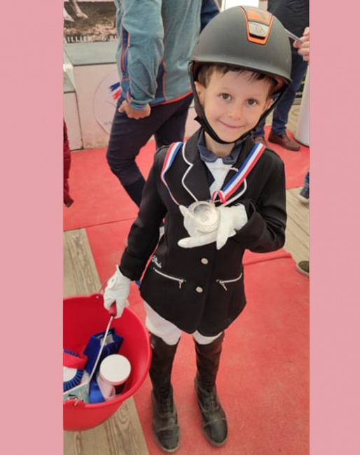 Gabriel Morandin, the 8 year old silver medalist in the Introductory Pony level at the Regional Championship :: Photo © ©S. Morandin-Jaubert