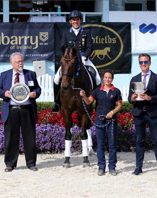 Dr. Cesar Parra on Belle Ami winning the Inter I and Inter I freestyle at the 2021 CDI-W Devon :: Photos © Conklin Photographic