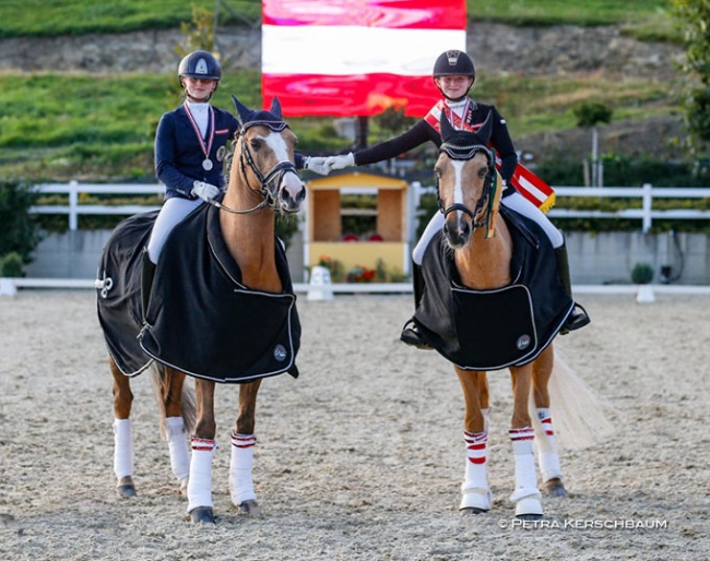 Pony sisters Florentina and Fanny Jöbstl win silver and gold at the 2021 Austrian Dressage Championships :: Photo © Petra Kerschbaum