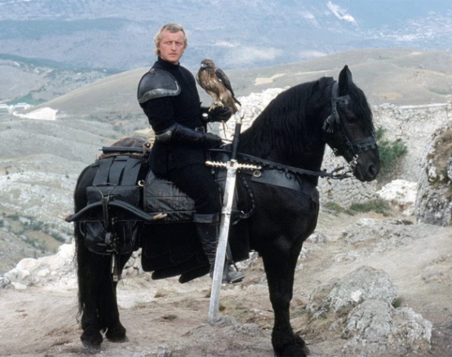 Rutger Hauer on set in Italy for Ladyhawke