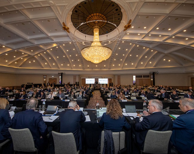 Paris 2024 qualification systems dominated the Rules Session discussions at the FEI Hybrid General Assembly held at the Hilton Hotel in Antwerp, Belgium :: Photo © Dirk Caremans