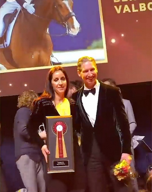 Patrik Kittel and Masahiro Kosaka's Bergsjöholms Valbonne was named "Tomorrow's Horse" at the 2021 Swedish Riders Gala