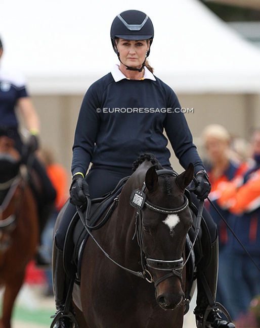 Maree Tomkinson on her home bred Friday (by Furstenball and out of her 2014 WEG team horse Diamantina) at the 2021 World Young Horse Championships :: Photo © Astrid Appels