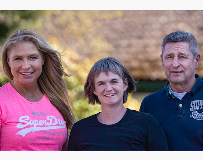Anja Plönzke, Tannenhof stable manager Sabine Jung, and Oliver Luze in April 2021 :: Photo © private