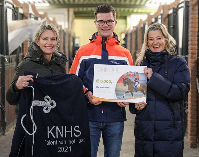 Anky van Grunsven, 2021 KNHS Talent of the Year Marten Luiten, and Iris Boelhouwer :: Photo © KNHS