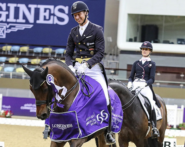 At the 2022 CDI Doha, Patrik Kittel won the Grand Prix class as his collective mark pushed him into the lead, while Dinja van Liere had a higher technical score, but lower collective mark. She therefore finished second and earned 1,500 euro prize money less :: Photo © Al Shaqab