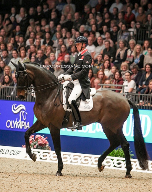 Gareth Hughes on the Swiss owned KK Woodstock at the 2019 CDI-W London :: Photo © Astrid Appels