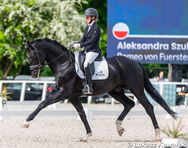 Aleksandra Szulc and Romeo von Furstenball win the 5-year old division at the inaugural Central European Young Horse Championship, held during the 2022 CDI 4* Pilisjaszfalu :: Photo © Lukasz Kowalski