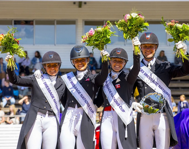 The Danish team took highest honour in the last leg of the 2022 FEI Nations Cup series in Falsterbo :: Photo © FEI