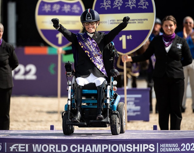 Grade I rider Sarah Morganti wins Kur Gold at the 2022 World Para Dressage Championships in Herning :: Photo © Sharon Vandeput/Hippofot.be for FEI