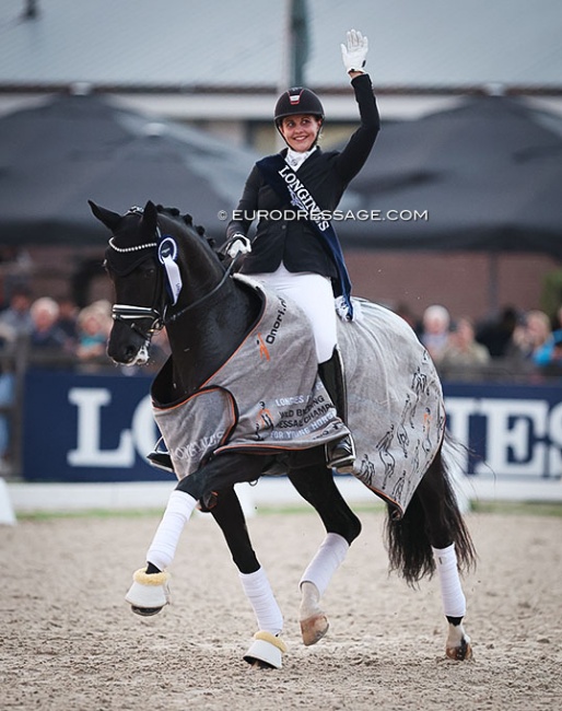 Victoria Vallentin and Lyngbjergs St. Paris win the 2022 World Young Horse Championships :: Photo © Astrid Appels