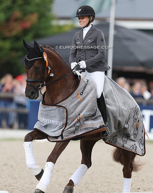 Lena Waldmann and Belinda win the 6-yo consolation finals at the 2022 World Young Horse Championships :: Photo © Astrid Appels