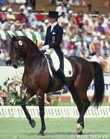 Nicole Uphoff and Rembrandt win the 1990 World Equestrian Games in Stockholm and achieve a "Triple Crown": 1988 Olympic Champion, 1989 European Champion, 1990 World Champion :: Photo © Roz Neave