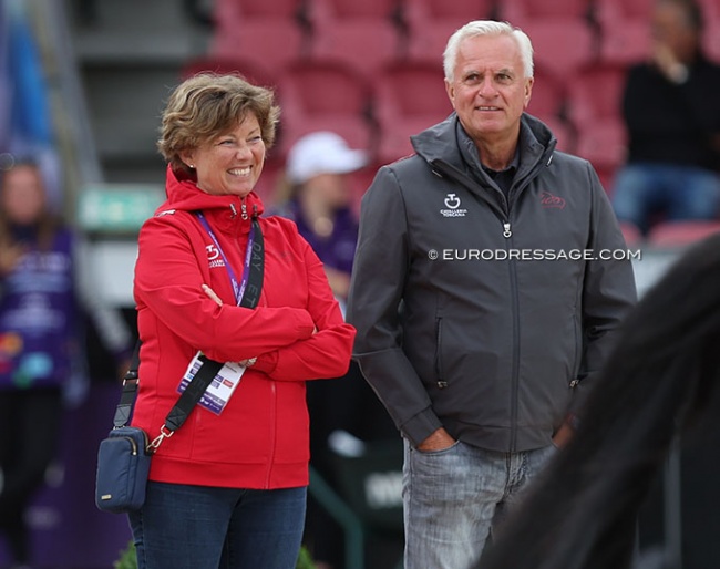 Danish elite sport chef Anne-Mette Binder and technical advisor Wolfram Wittig at the 2022 World Championships Dressage :: Photo © Astrid Appels