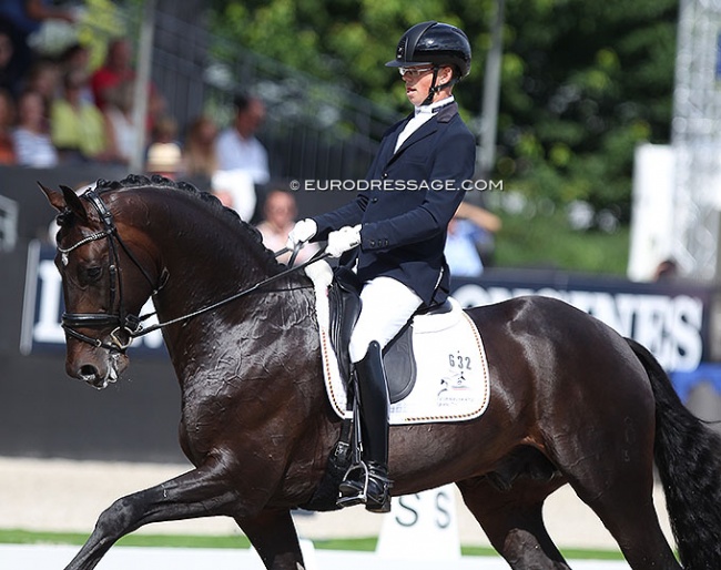 Robin van Lierop and Zum Glück at the 2019 World Young Horse Championships :: Photo © Astrid Appels