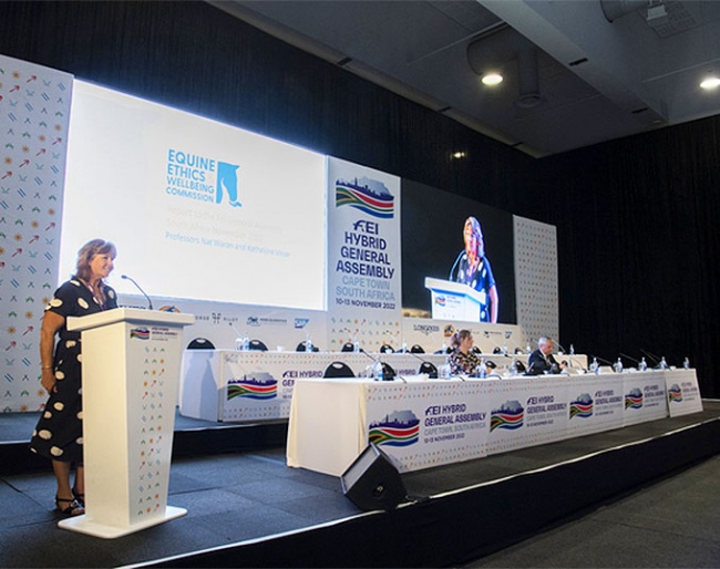 Professor Dr. Natalie Waran attends Equine Ethics and Wellbeing Commission meeting at the FEI Hybrid General Assembly in Cape Town (RSA) 2022 © FEI/ Richard Juilliart