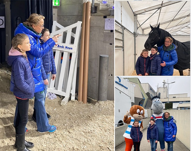 Isabell Werth gives Leonie and a friend a tour of the CDI-W Stuttgart.