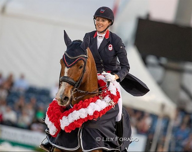 Brittany Fraser-Beaulieu and All In at his retirement ceremony at the 2023 CDI 5* Wellington :: Photo © Lily Forado