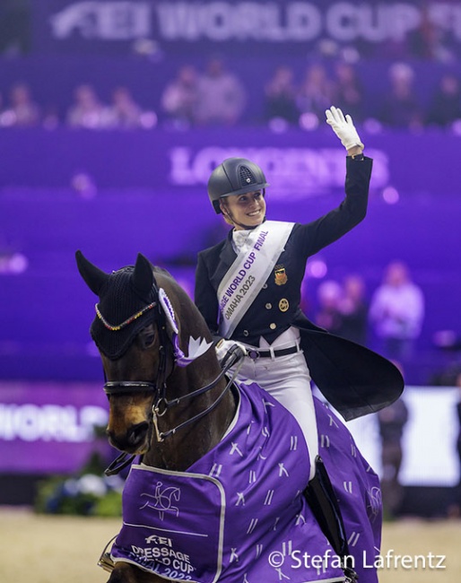 Jessica von Bredow-Werndl wins the 2023 World Cup Finals :: Photo © Stefan Lafrentz