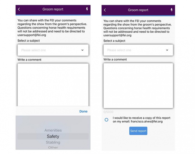 A report system for grooms in the FEI HorseApp.