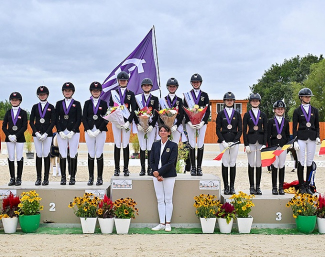 The team podium with Denmark, Germany and Belgium at the 2023 European Pony Championships :: Photo © Les Garennes