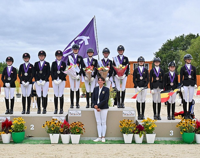 The team podium with Denmark, Germany and Belgium at the 2023 European Pony Championships :: Photo © Les Garennes